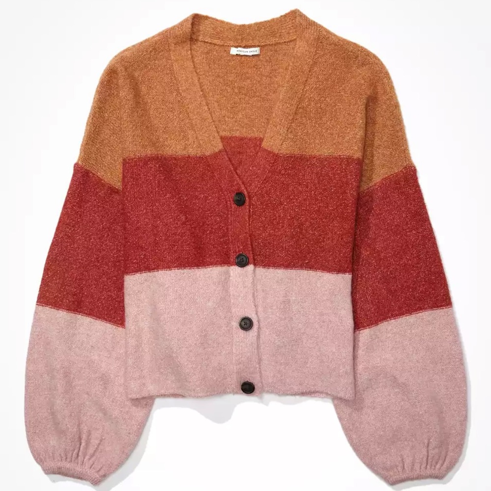 NWOT - American Eagle Cropped Ballon Sleeve Button Up Cardigan